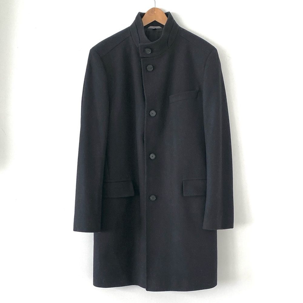 Boss Hugo Boss Men's Virgin Wool Black Coat 44R Designer Luxury Business Formal